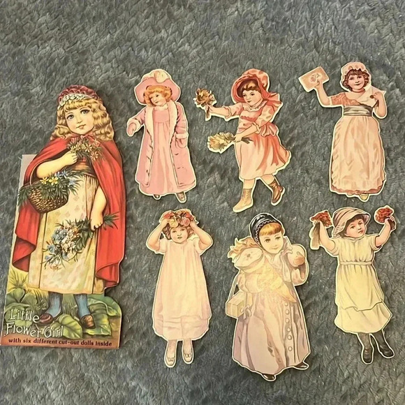VINTAGE Merrimack "LITTLE FLOWER GIRL" W/ 6 different paper cutout dolls book - Picture 5 of 7